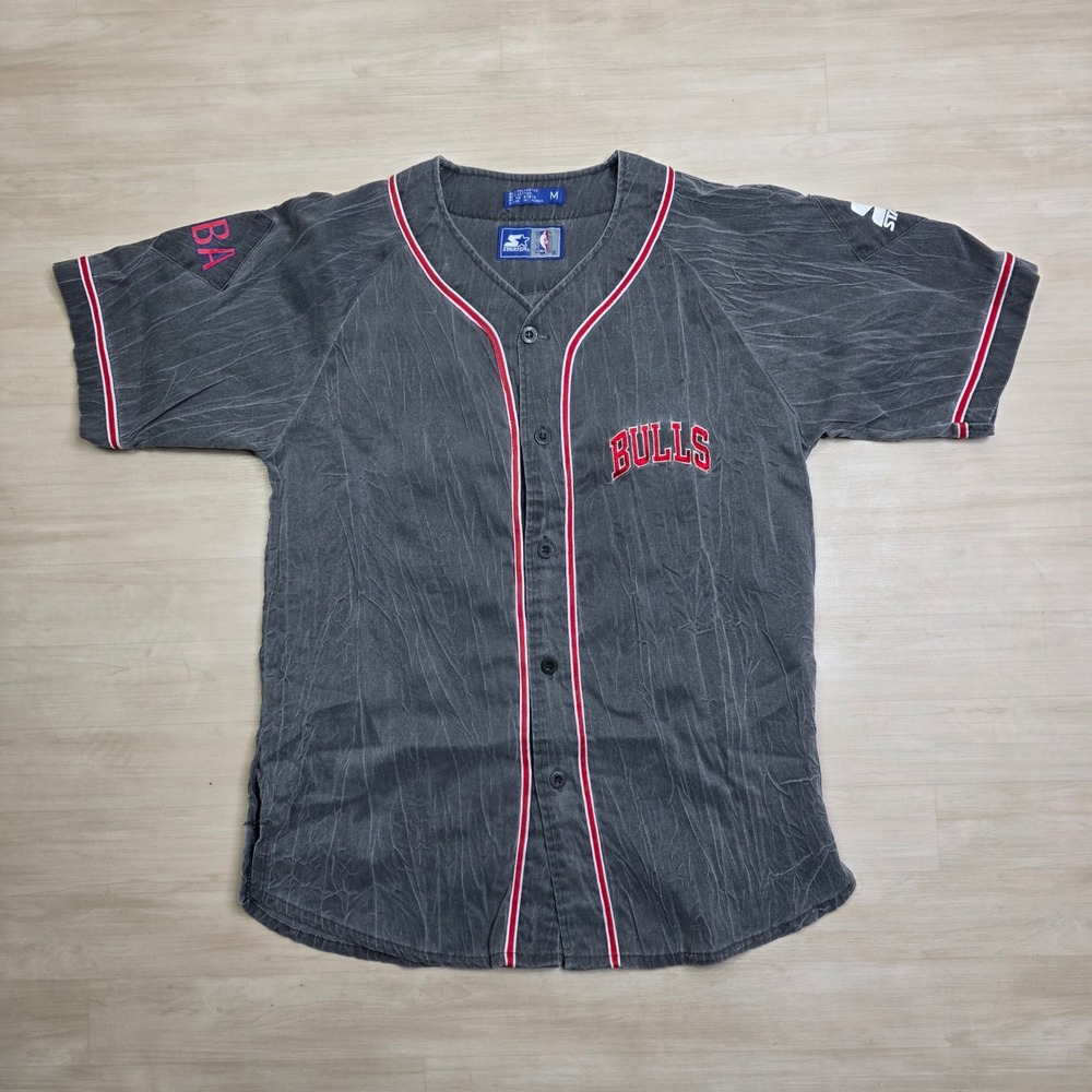Vintage Starter Chicago Bulls NBA Baseball Jersey Mens‎ Medium Faded Wrinkled